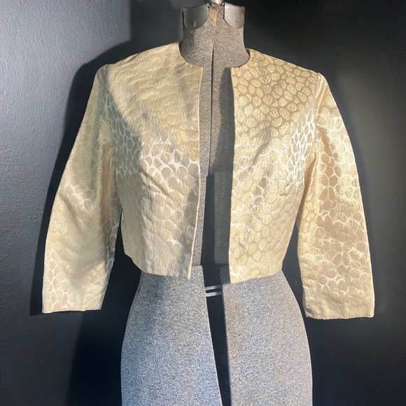 Jackets & Blazers - Vintage Handmade Metallic Light Gold Leopard Print Bolero Cropped Jacket